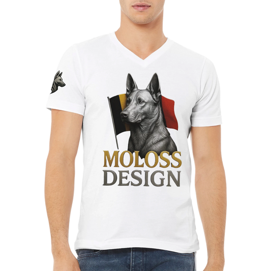 T-shirt adulte unisexe premium col en V blanc Malinois+drapeau