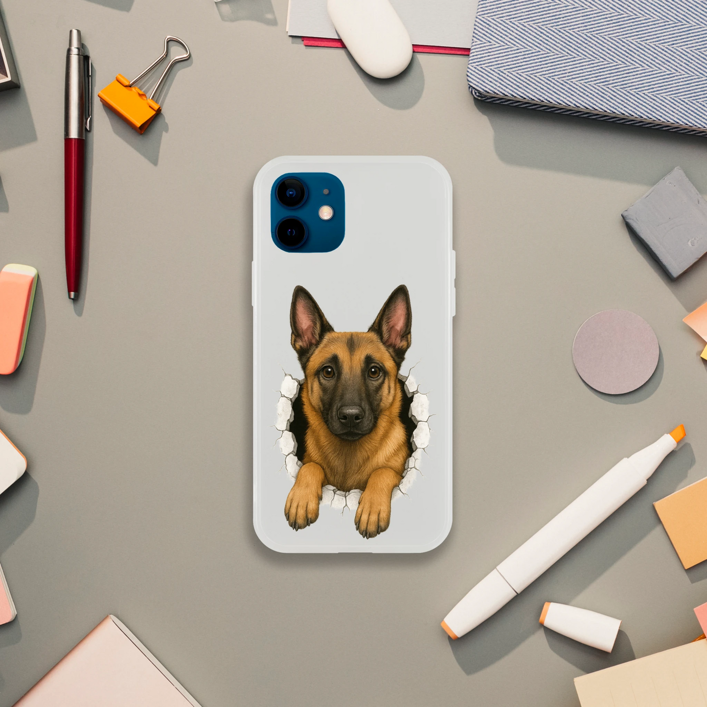 Coque pour Iphone Malinois trou mur2