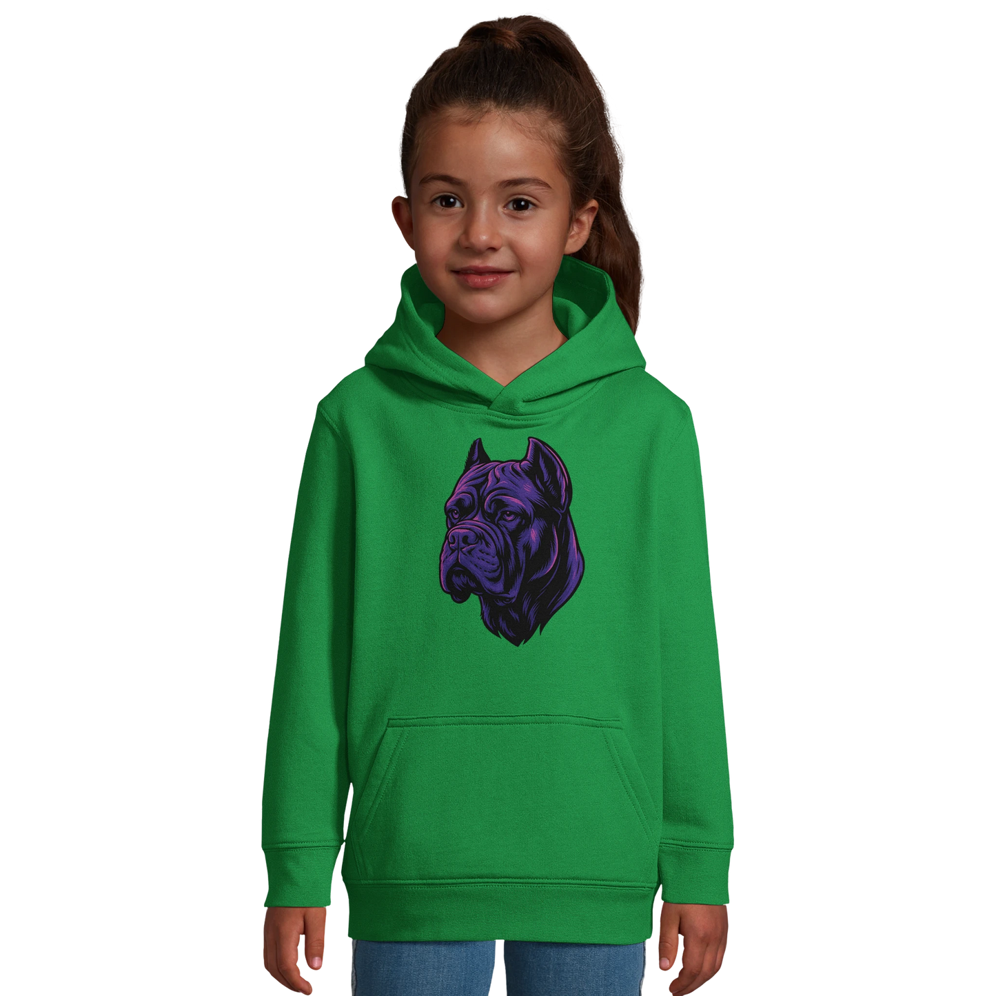 Sweat-shirt à capuche enfant vert tête Cane Corso