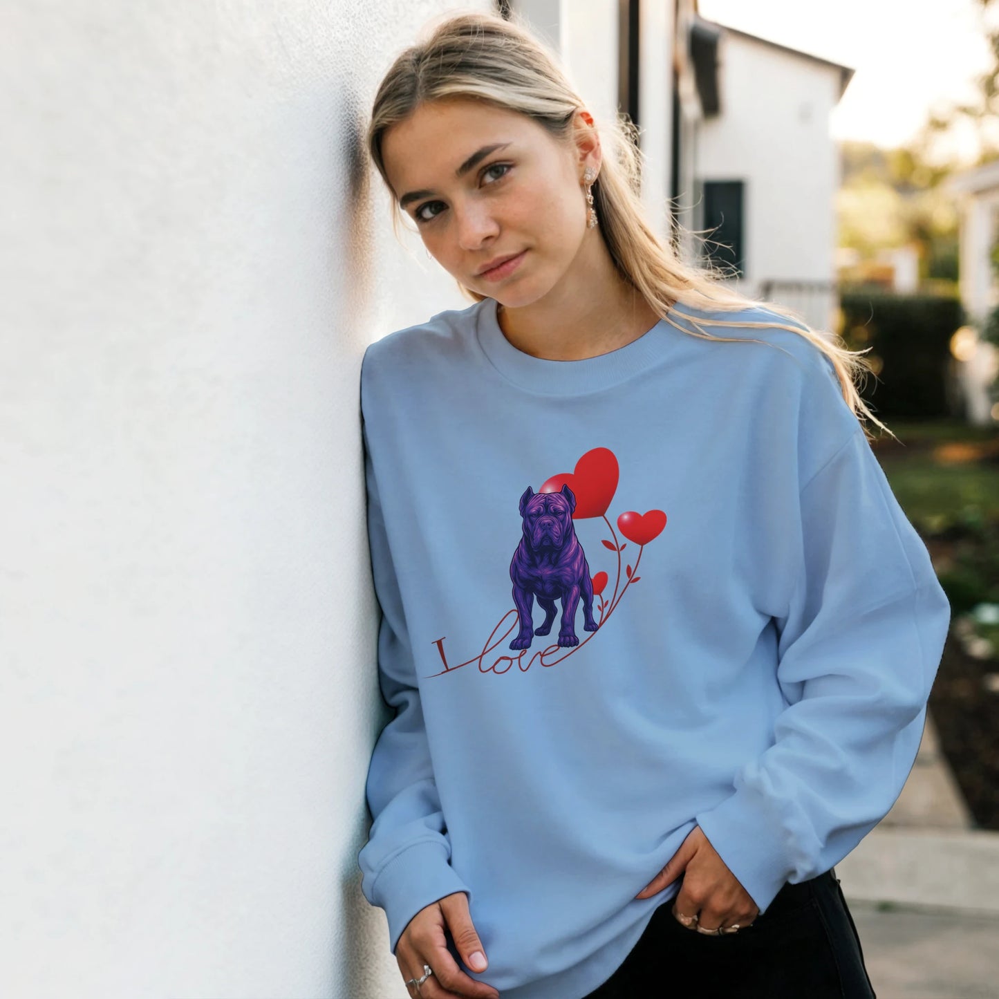 weat-shirt adulte unisexe classique ras du cou bleu I love Cane Corso