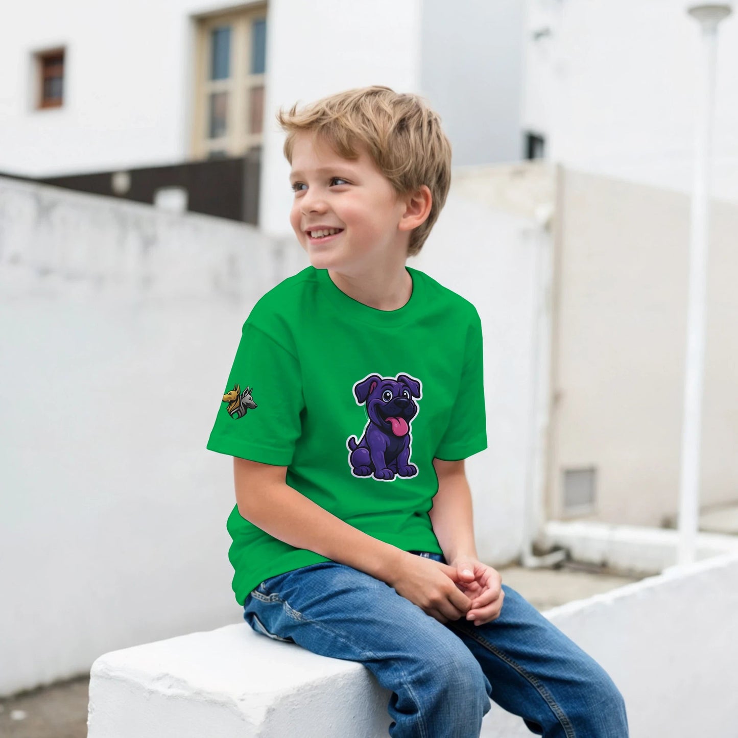 T-shirt enfant classique ras du cou Cane Corso humour 4 avec logo sur manche droite MolossDesign