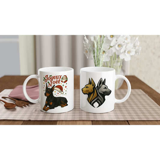 Mug en céramique blanche de 325 ml (11 oz) Noel Dobermann