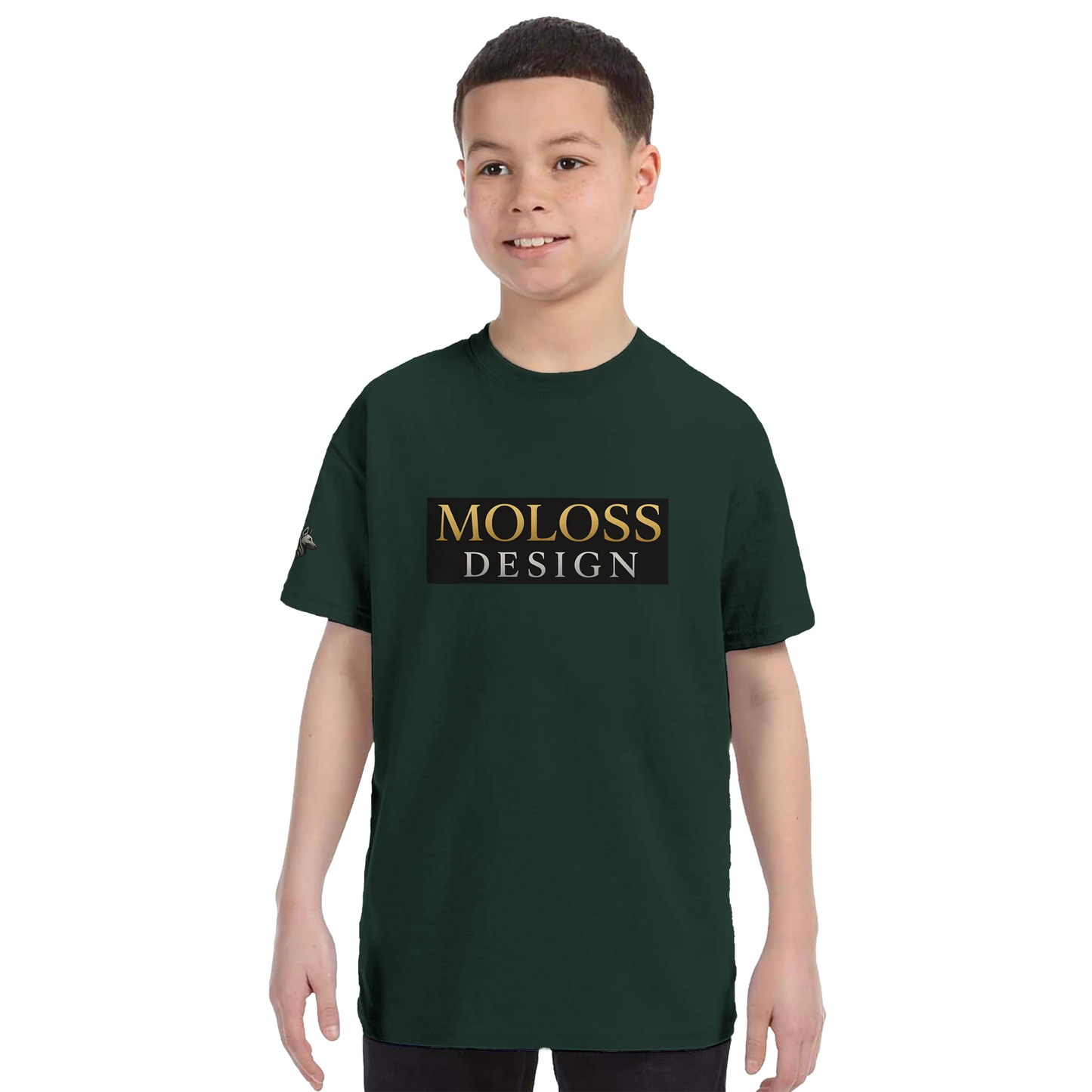 T-shirt enfant classique ras du cou MolossDesign avec logo sur manche droite MolossDesign