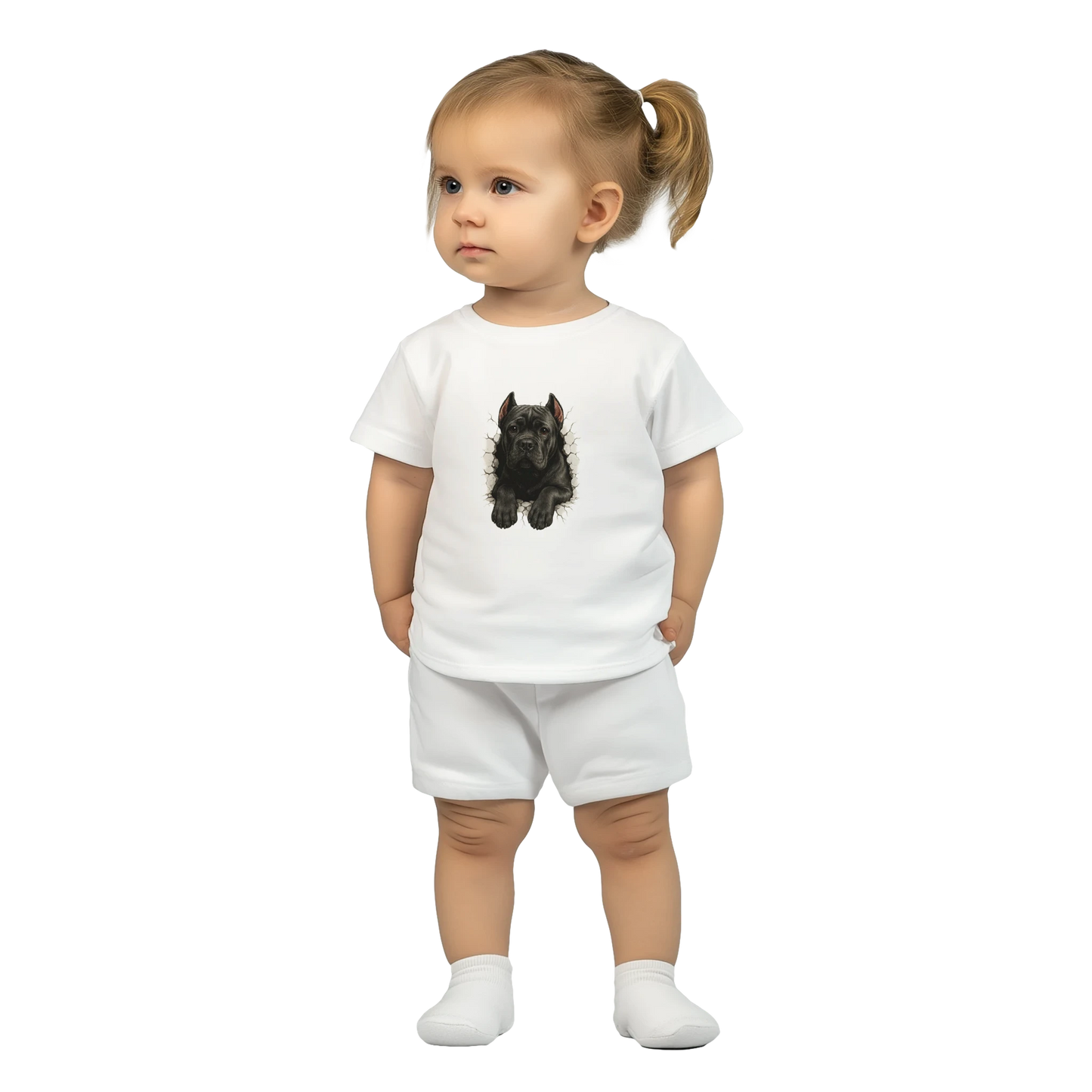 T-shirt bébé blanc Cane Corso trou mur