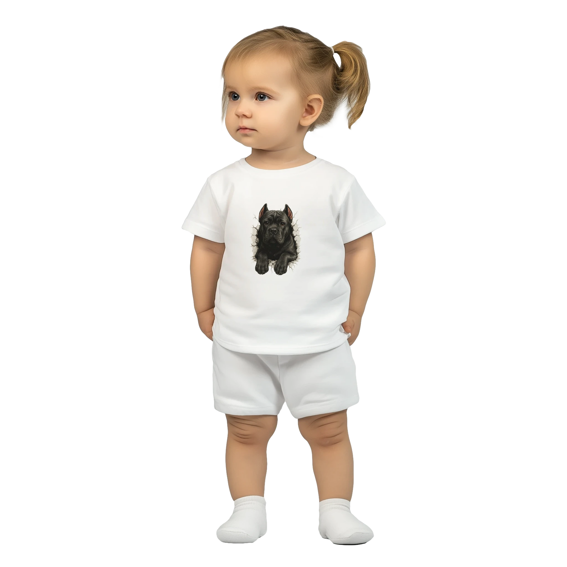 T-shirt bébé blanc Cane Corso trou mur