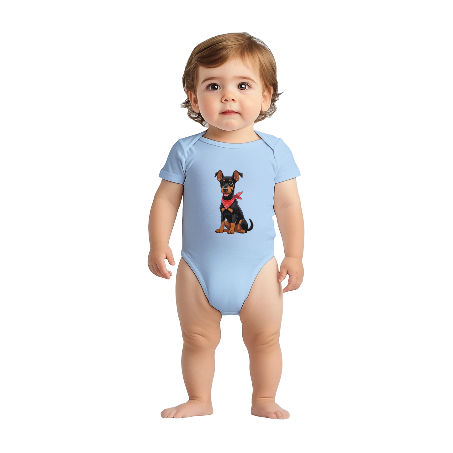 Body bébé bleu ciel coton manches courtes Dobermann
