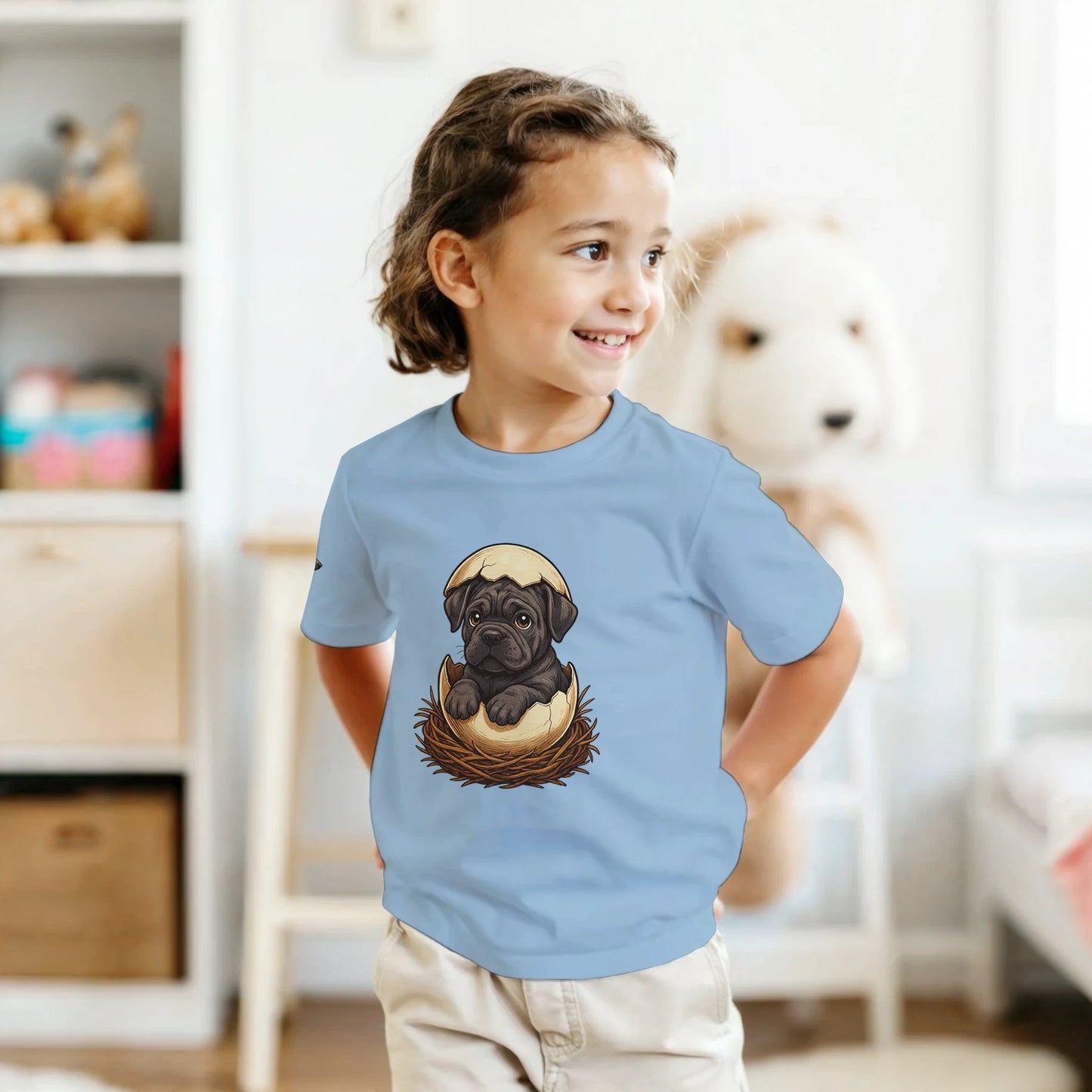T-shirt enfant unisexe classique ras du cou bleu Cane Corso gris nid