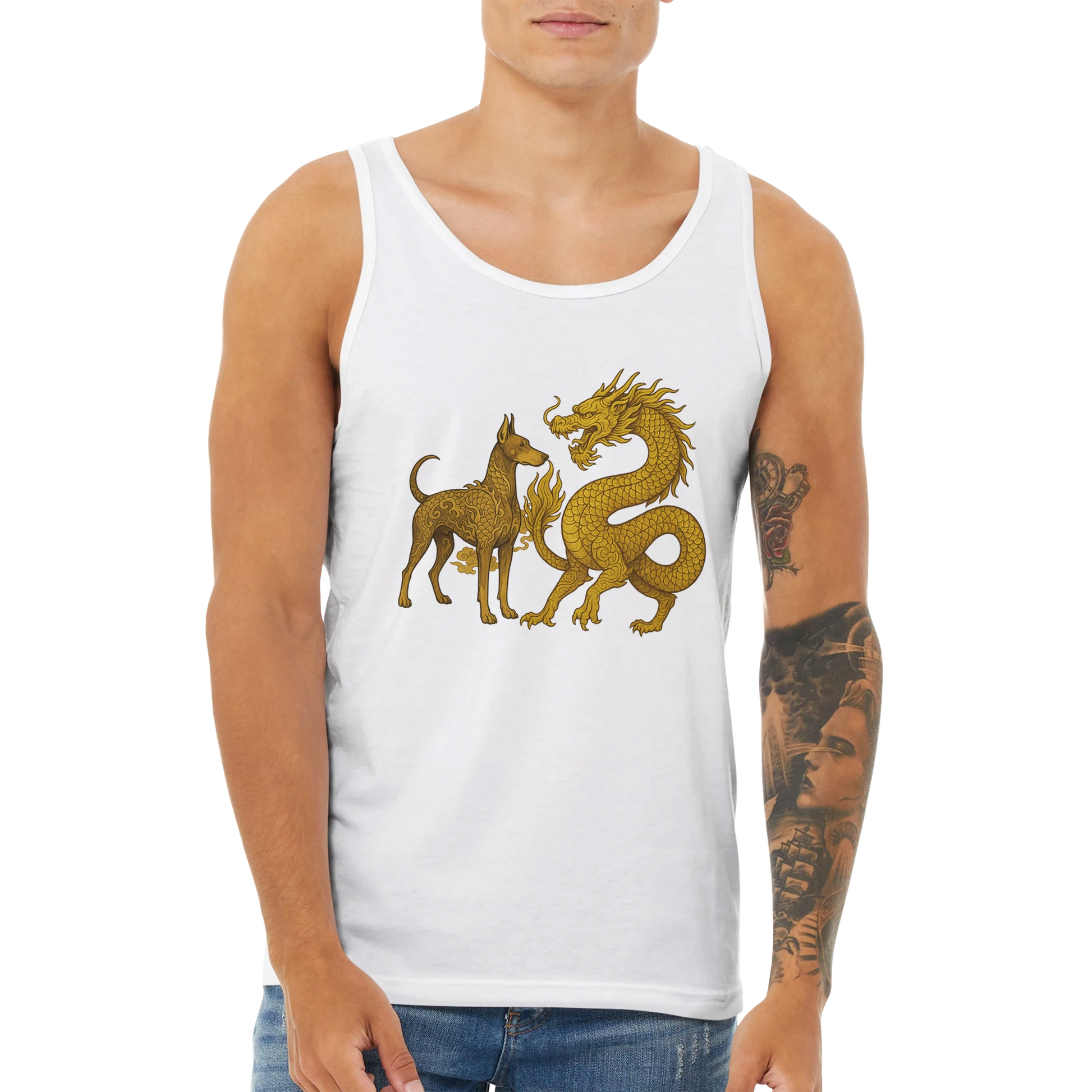 Débardeur adulte unisexe premium blanc Dobermann+Dragon 