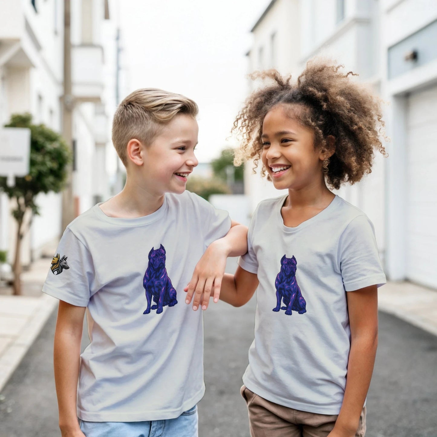 T-shirt enfant classique ras du cou Cane Corso 2 avec logo sur manche droite MolossDesign