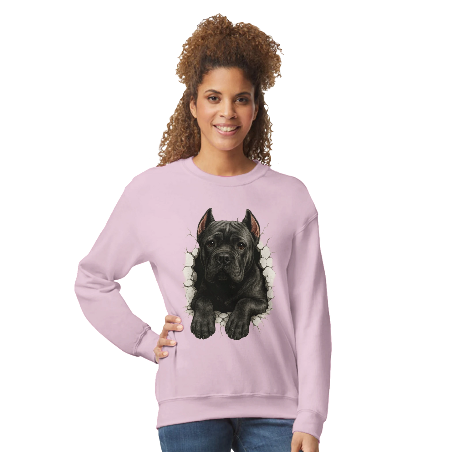 Sweat-shirt adulte unisexe classique ras du cou rose Cane Corso trou mur