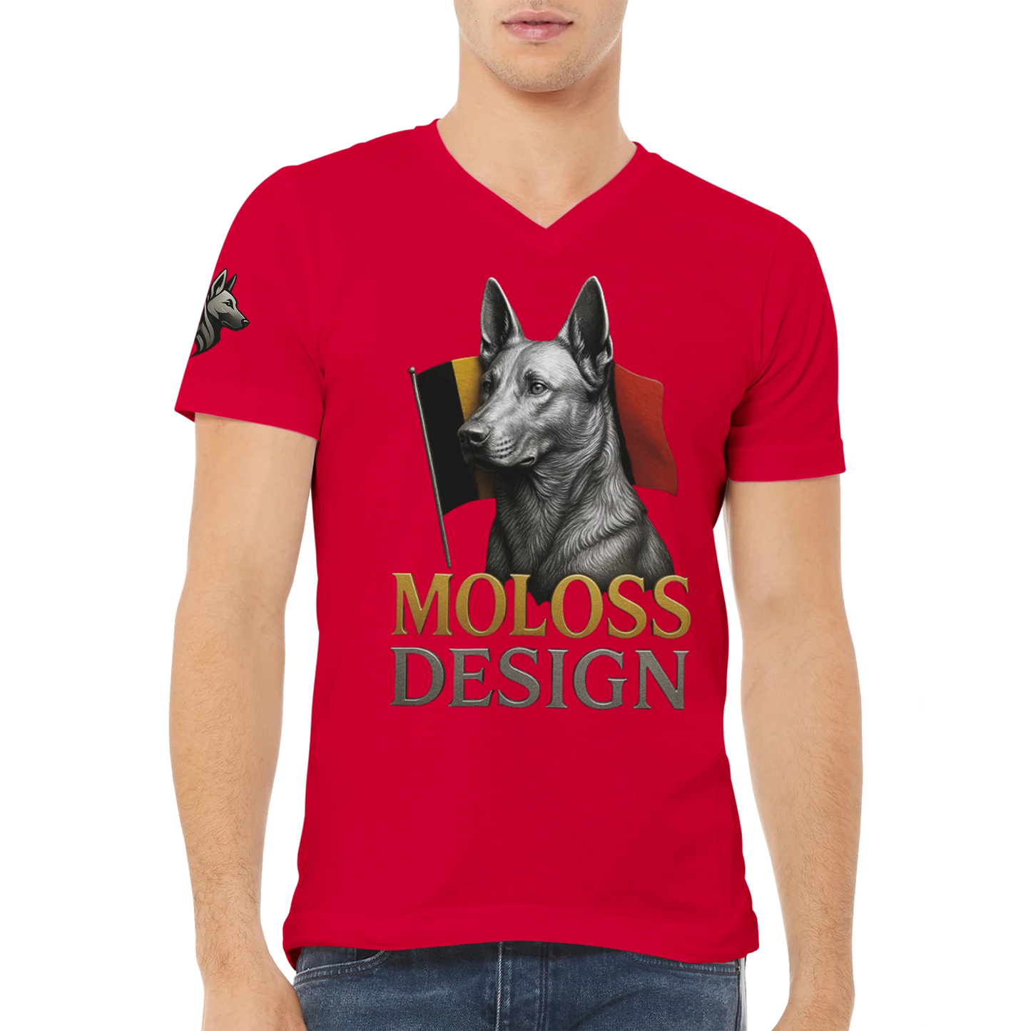 T-shirt adulte unisexe premium col en V rouge Malinois+drapeau
