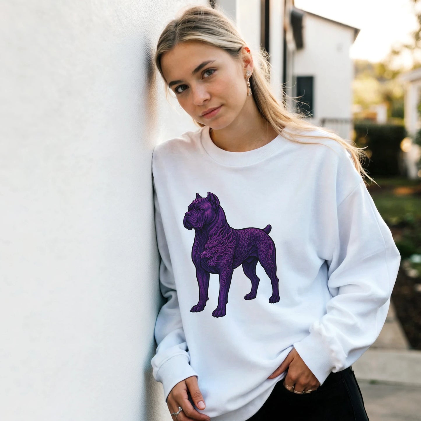 Sweat-shirt adulte unisexe classique ras du cou blanc Cane Corso