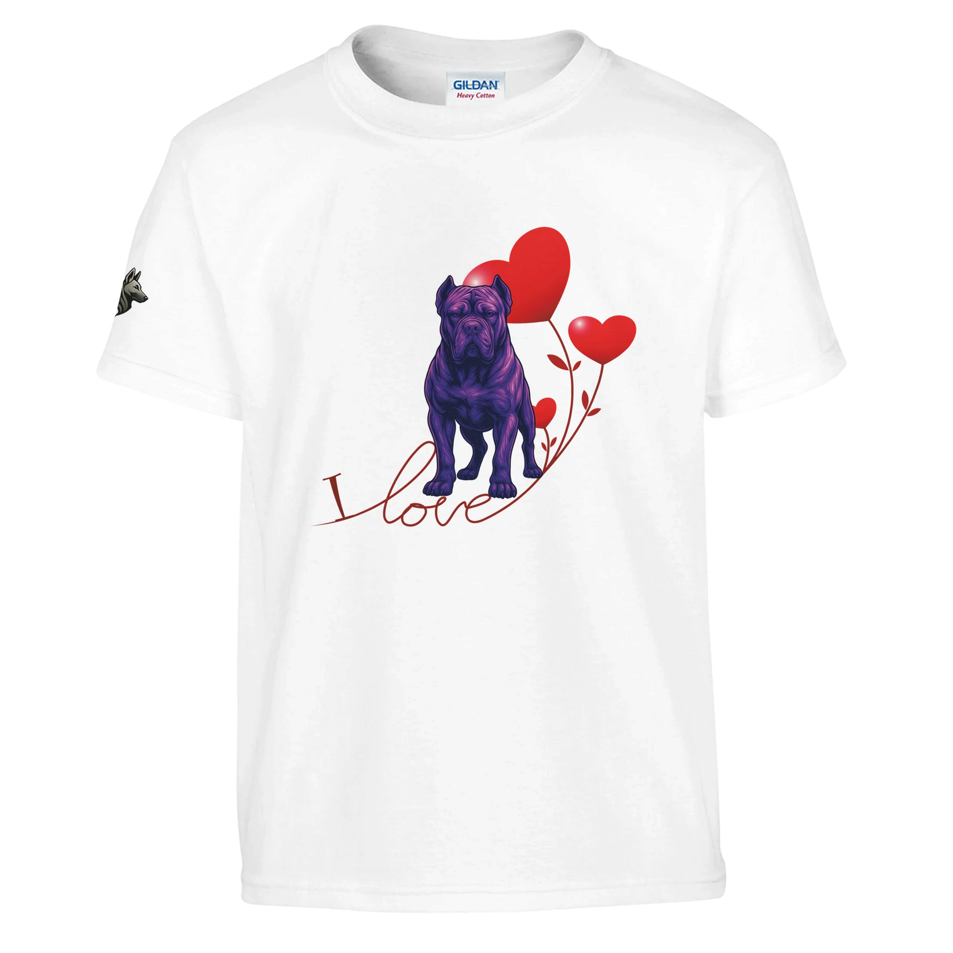 T-shirt enfant unisexe classique ras du cou blanc I love Cane Corso