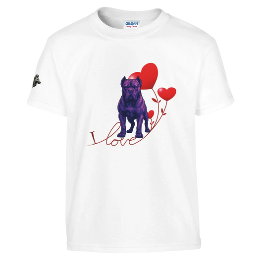 T-shirt enfant unisexe classique ras du cou blanc I love Cane Corso