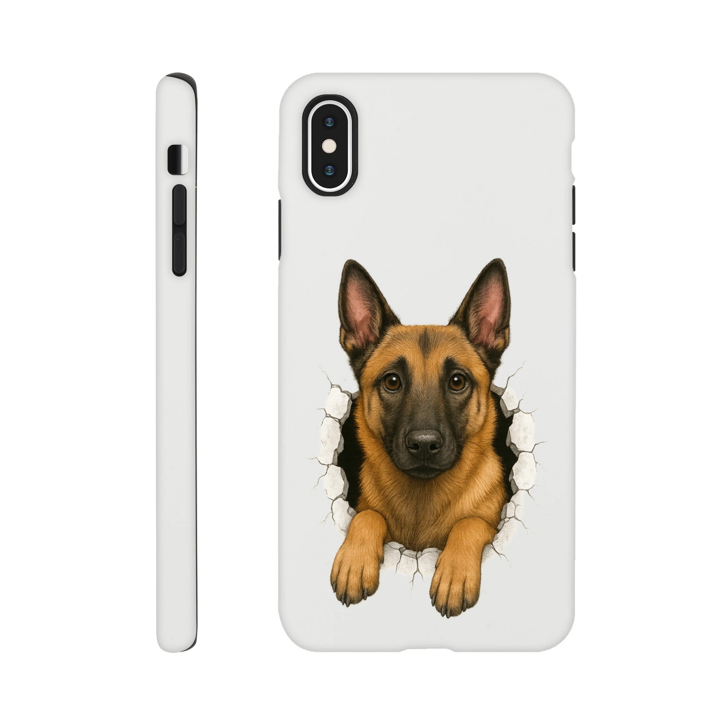 Coque résistante pour Iphone Malinois trou mur2