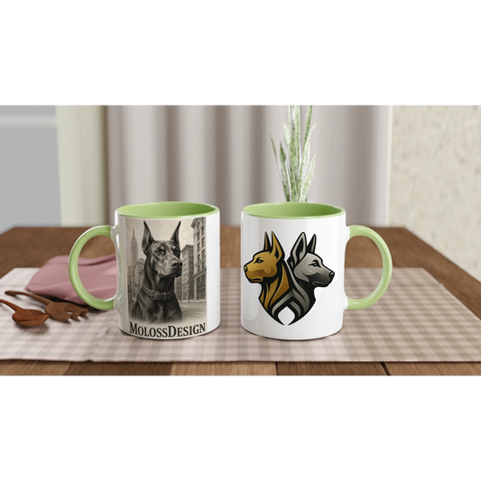 Mug en céramique blanche 325 ml (11 oz) avec intérieur coloré-Affiche Dobermann au crayon noir1 MolossDesign