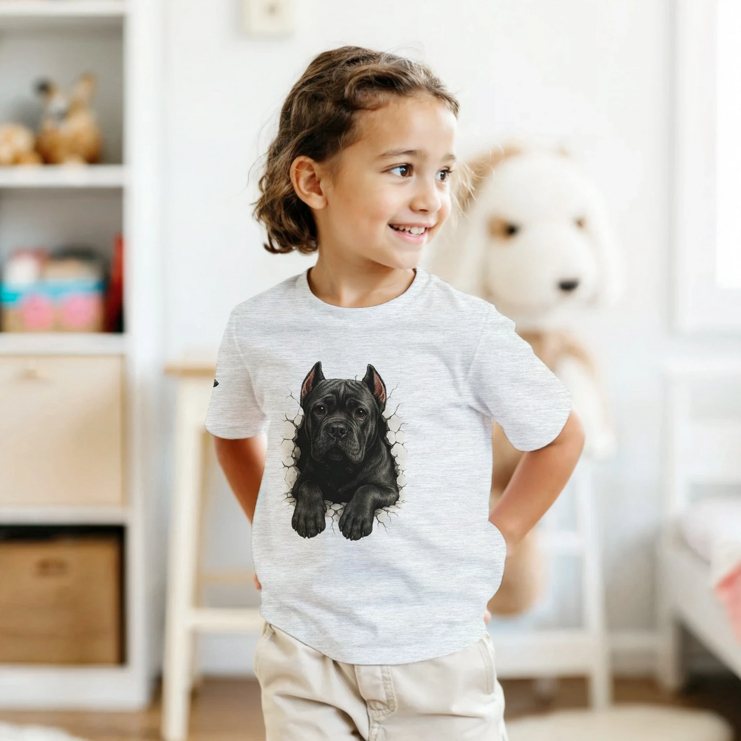 T-shirt enfant unisexe classique ras du cou gris clair Cane Corso trou