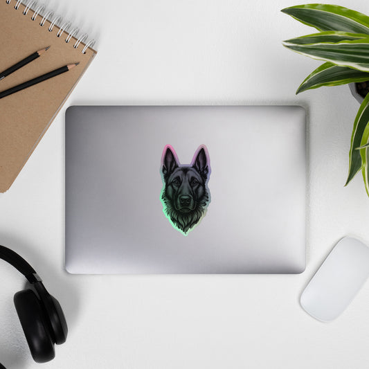 Autocollant holographique tête Malinois argentée