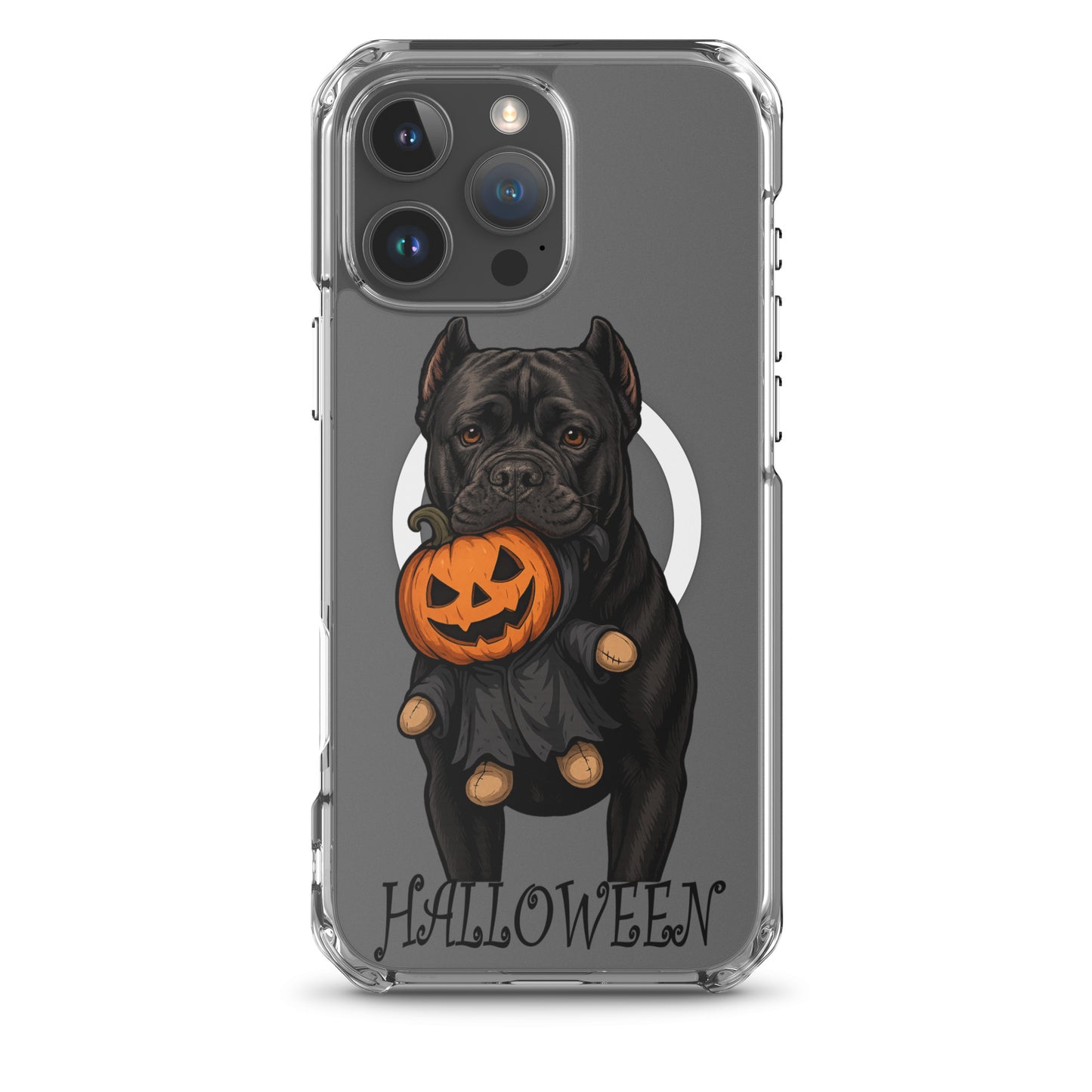 Coque transparente pour iPhone avec MagSafe Cane Corso Halloween