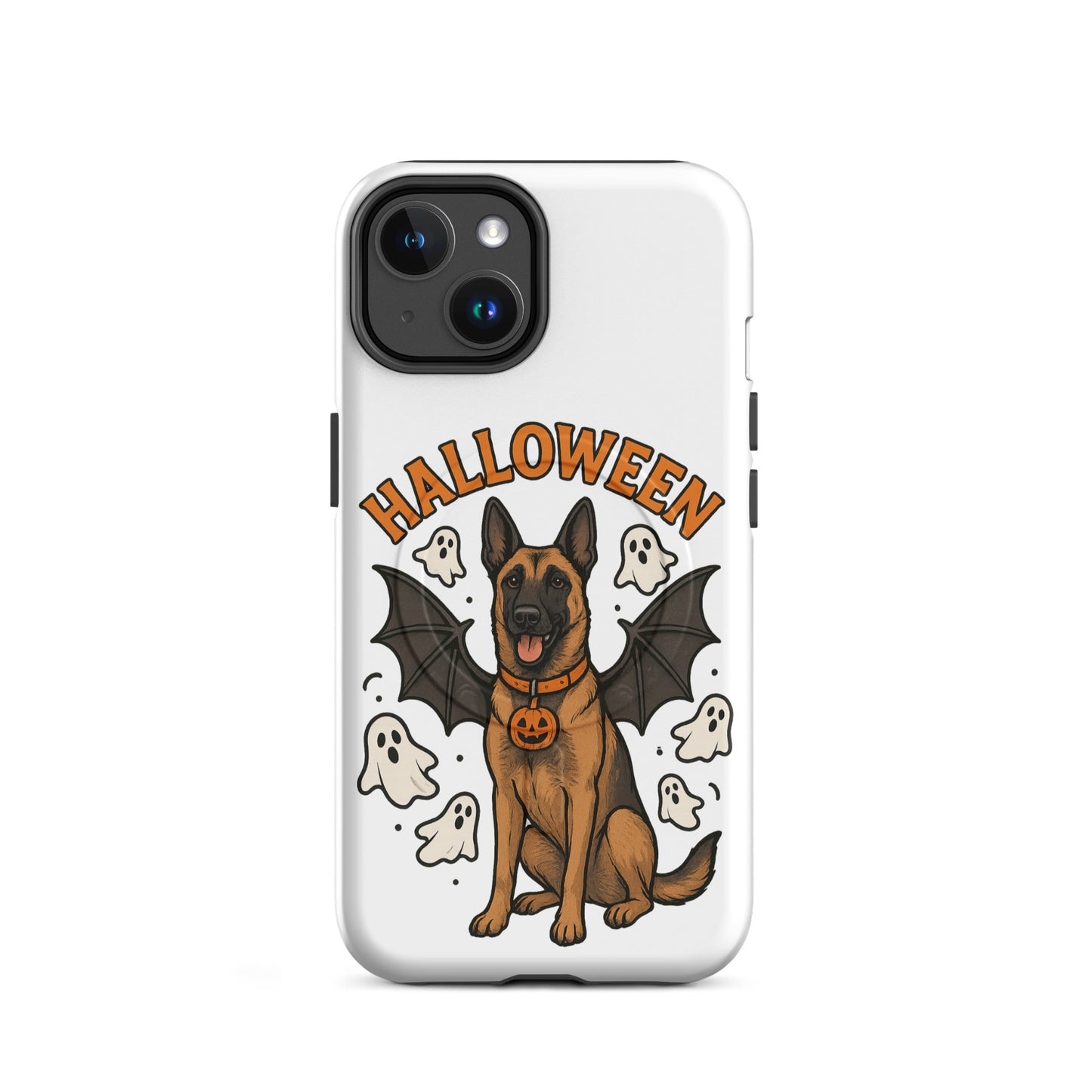 Coque solide pour iPhone avec MagSafe Malinois Halloween