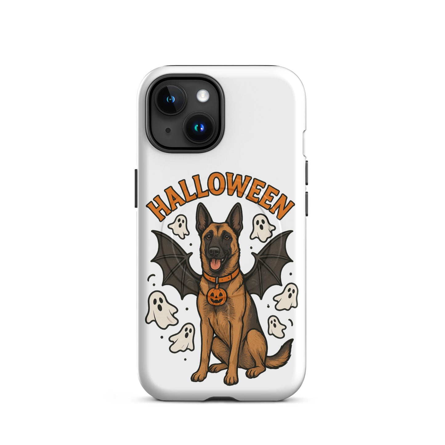 Coque solide pour iPhone avec MagSafe Malinois Halloween
