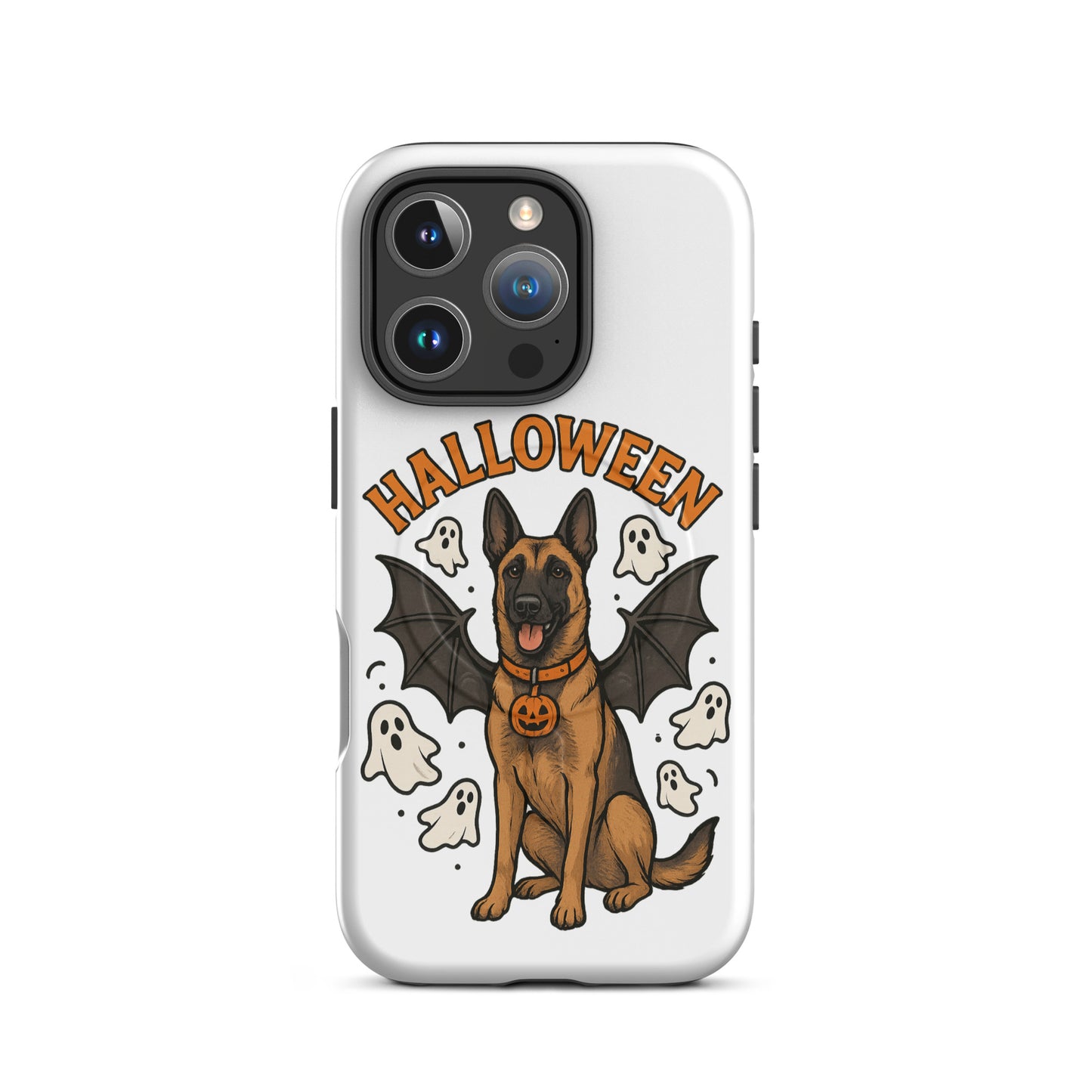 Coque solide pour iPhone avec MagSafe Malinois Halloween