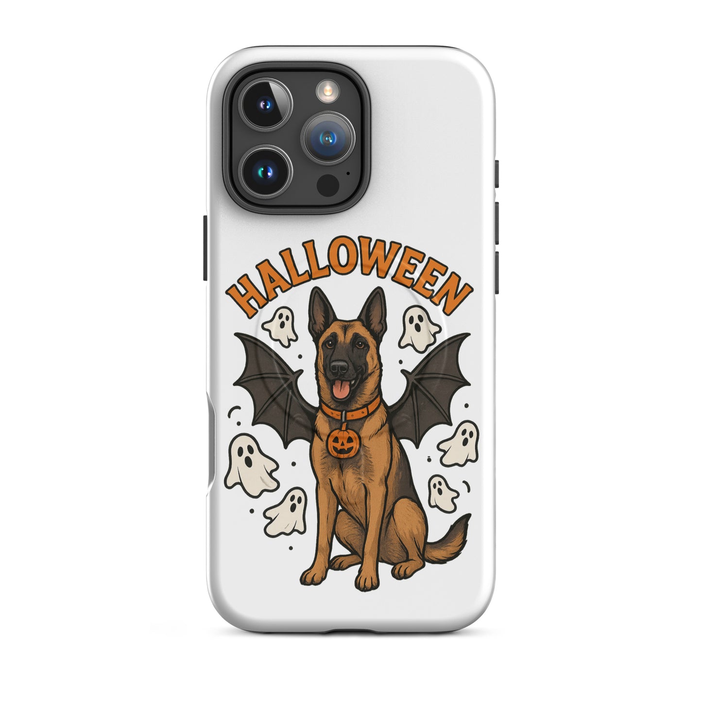 Coque solide pour iPhone avec MagSafe Malinois Halloween