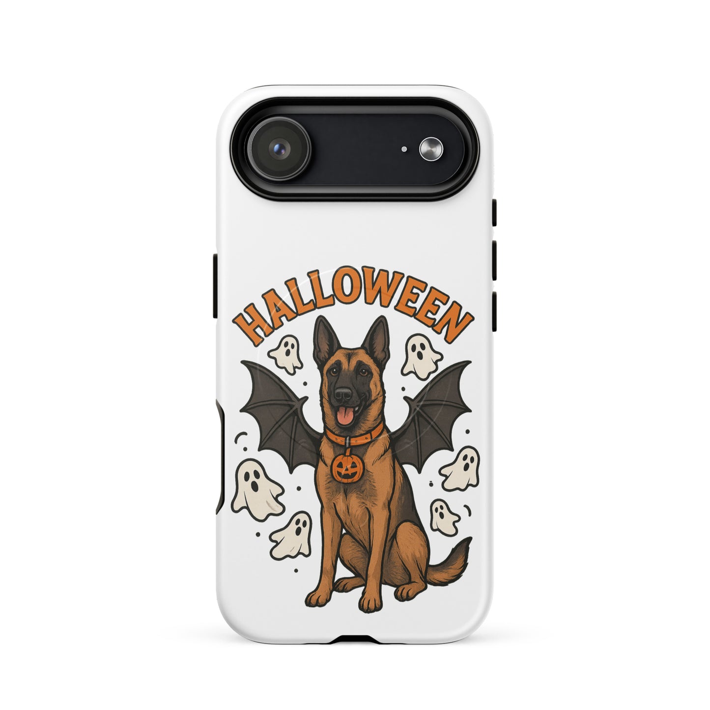 Coque solide pour iPhone avec MagSafe Malinois Halloween