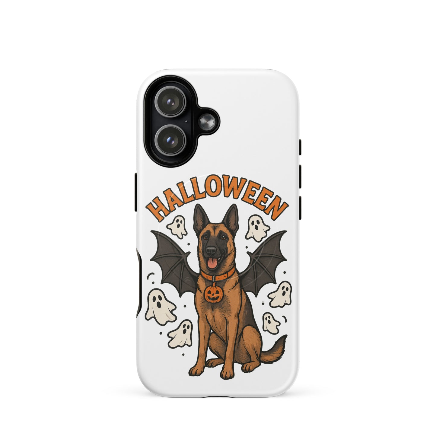Coque solide pour iPhone avec MagSafe Malinois Halloween