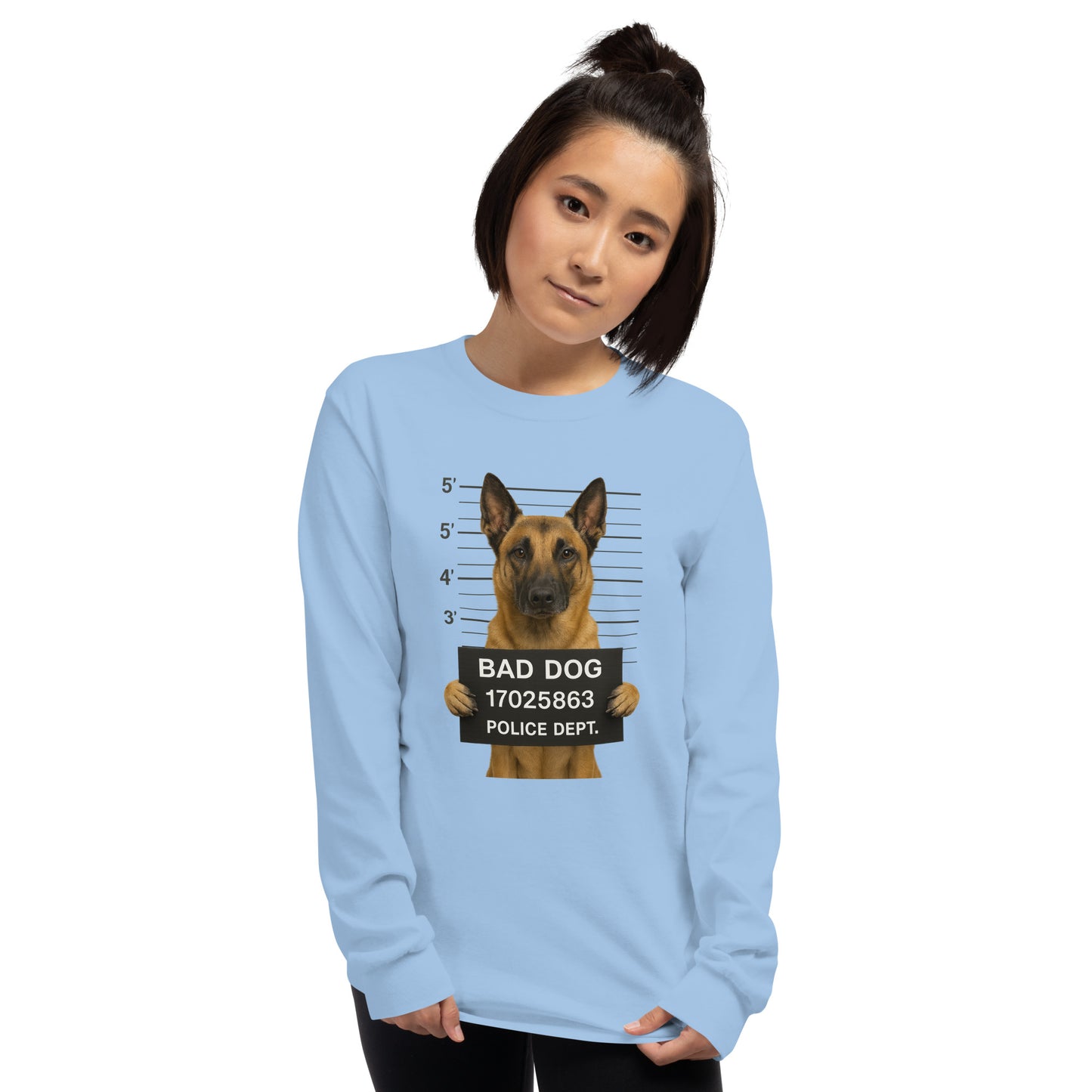 T-shirt adulte unisexe à manches longues bleu Bad Dog Malinois 