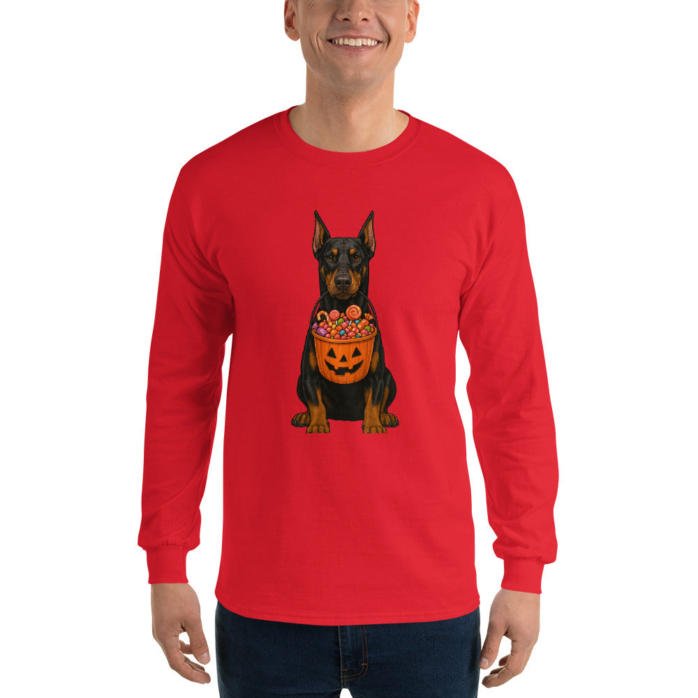 T-shirt adulte à manches longues rouge Dobermann halloween2