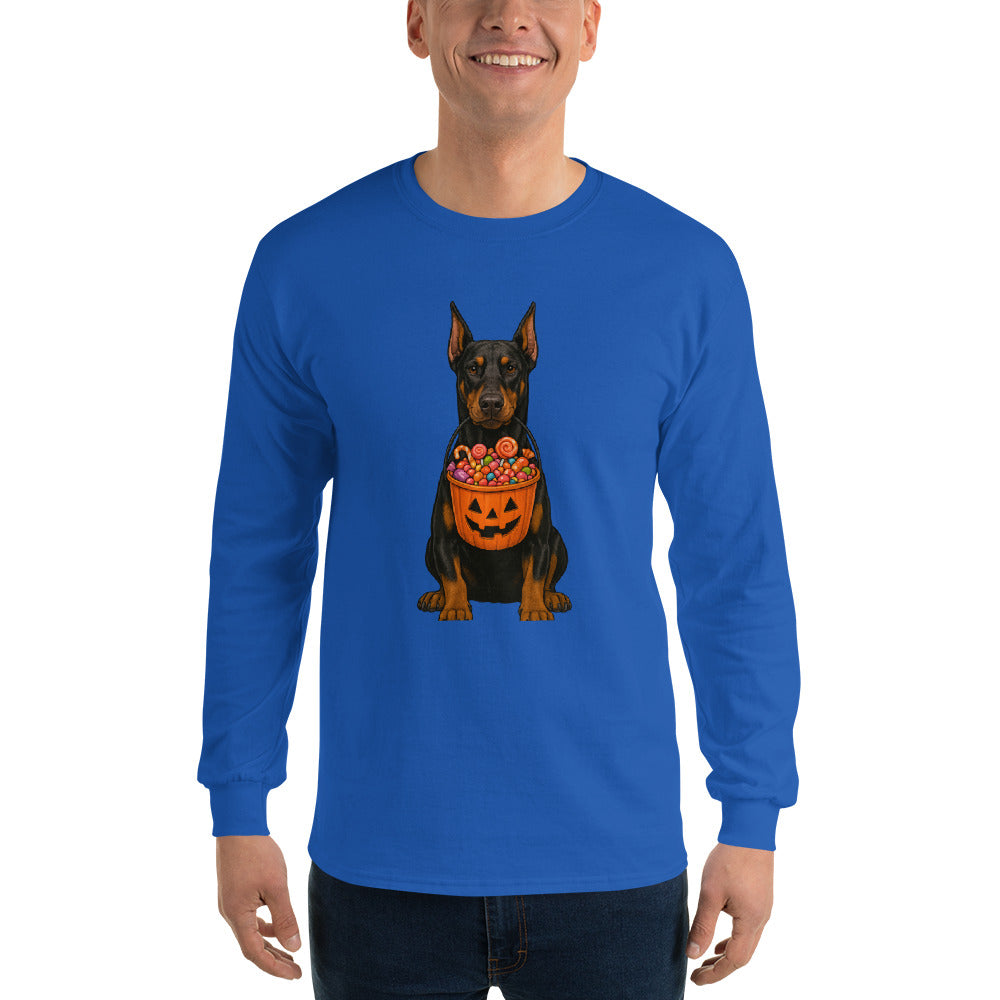 T-shirt adulte à manches longues bleu Dobermann halloween2