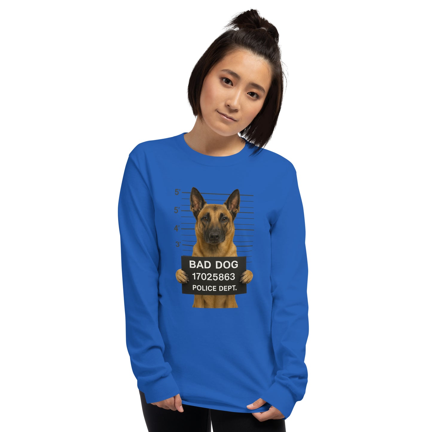 T-shirt adulte unisexe à manches longues bleu Bad Dog Malinois 