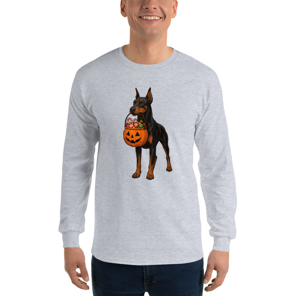 T-shirt adulte à manches longues gris Dobermann halloween1