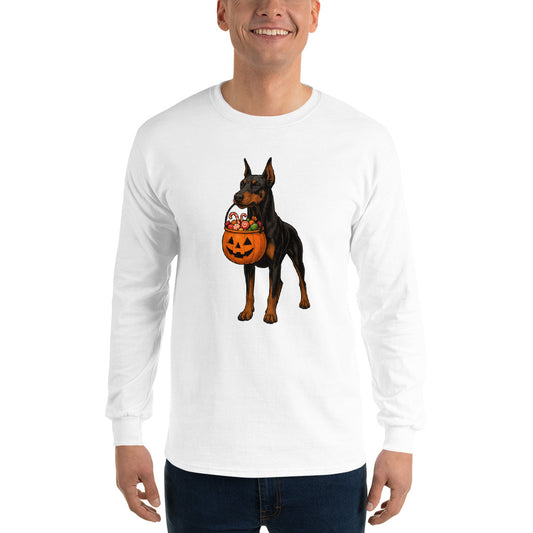 T-shirt adulte à manches longues blanc Dobermann halloween1