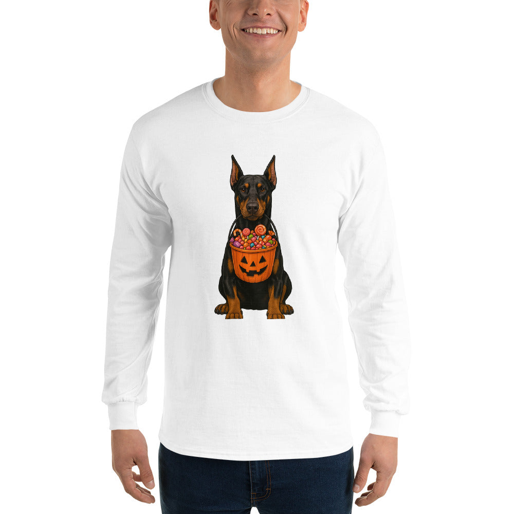 T-shirt adulte à manches longues blanc Dobermann halloween2