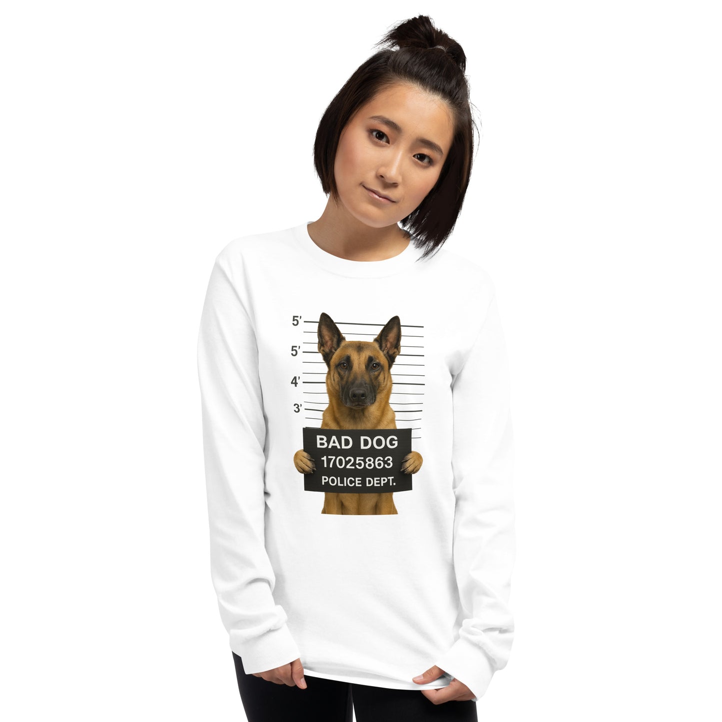 T-shirt adulte unisexe à manches longues blanc Bad Dog Malinois 
