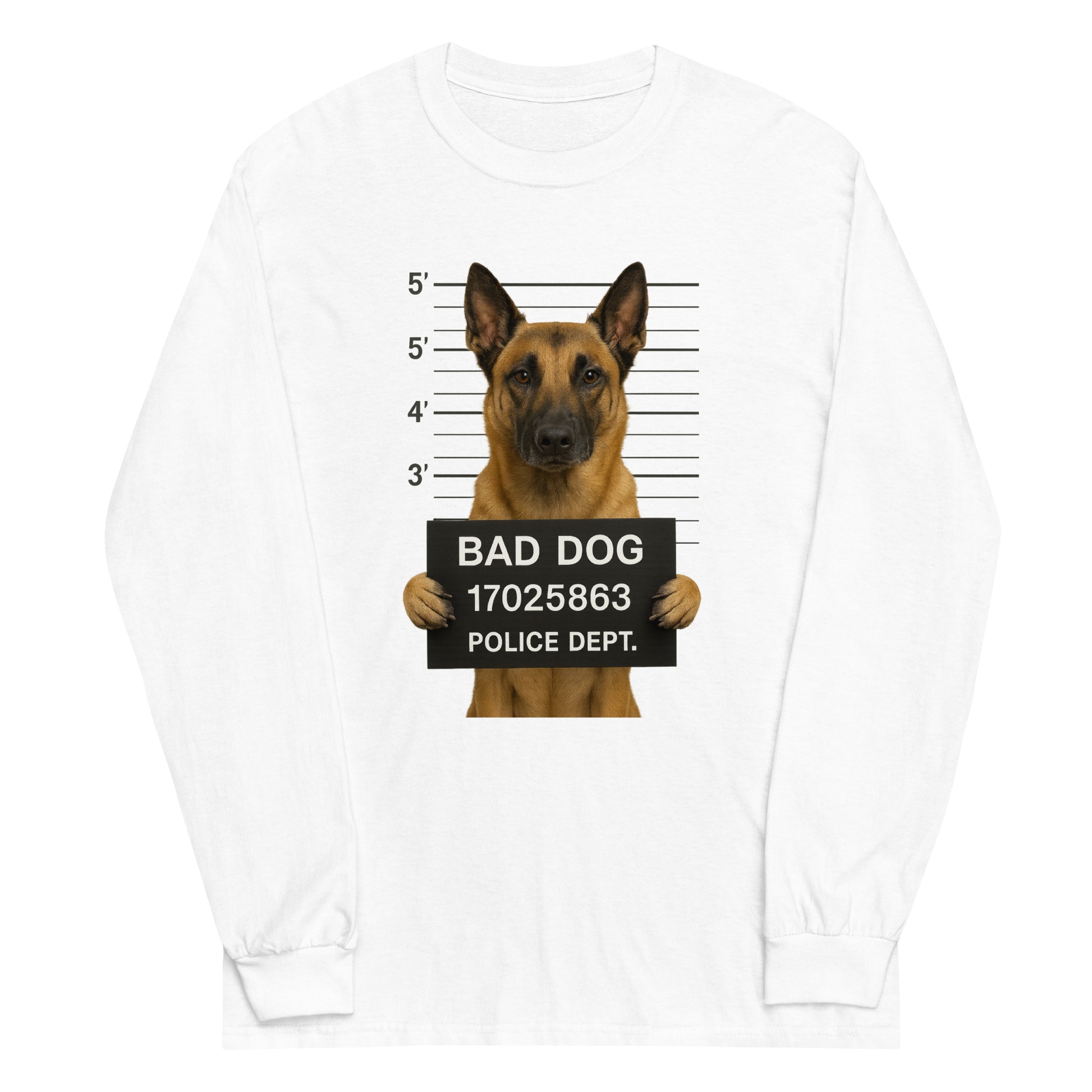 T-shirt adulte unisexe à manches longues blanc Bad Dog Malinois 