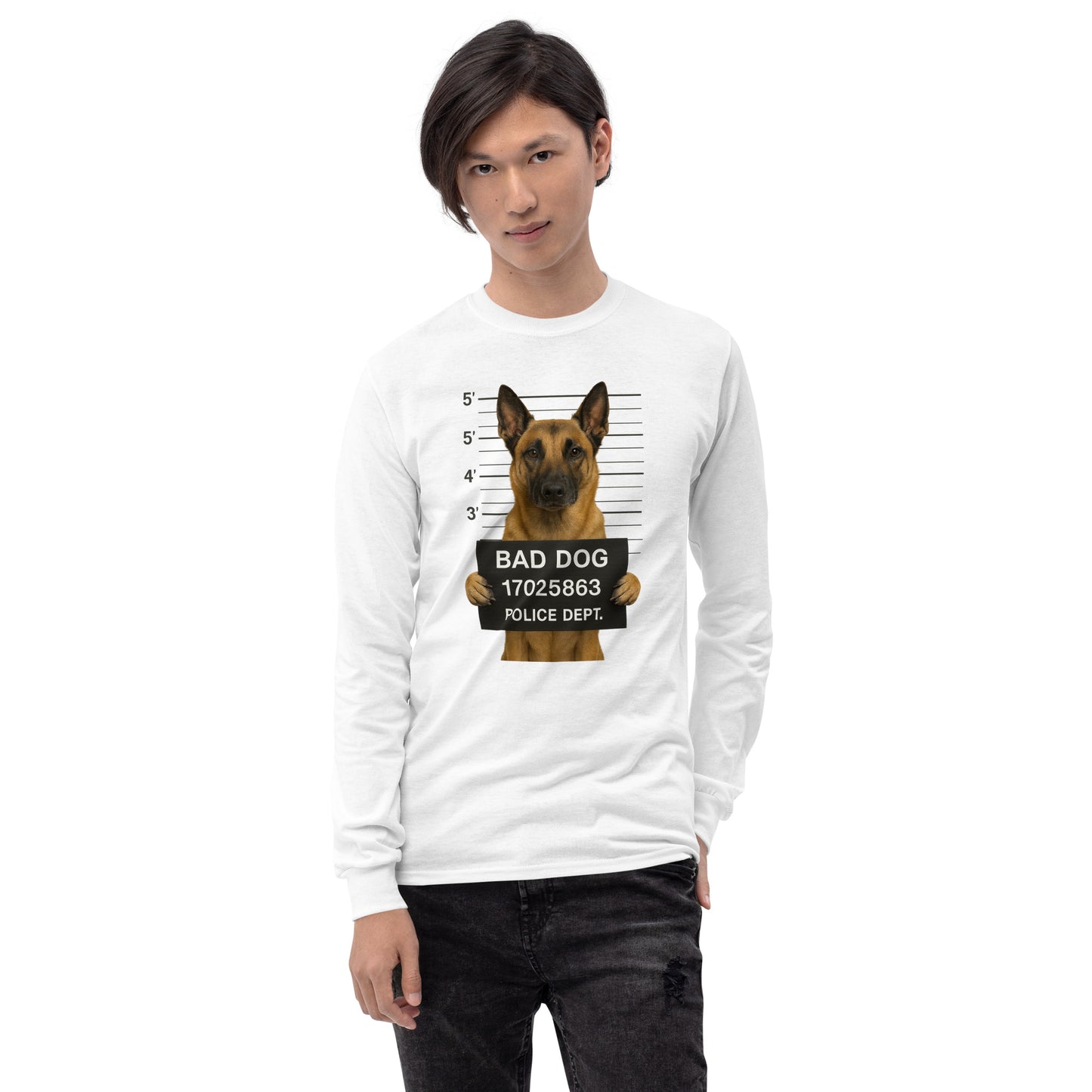 T-shirt adulte unisexe à manches longues blanc Bad Dog Malinois 