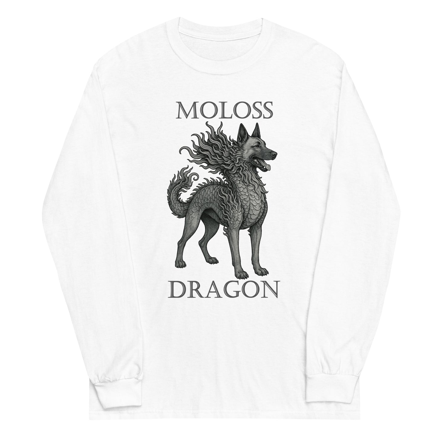 T-shirt à manches longues unisexe blanc Moloss Dragon Malinois