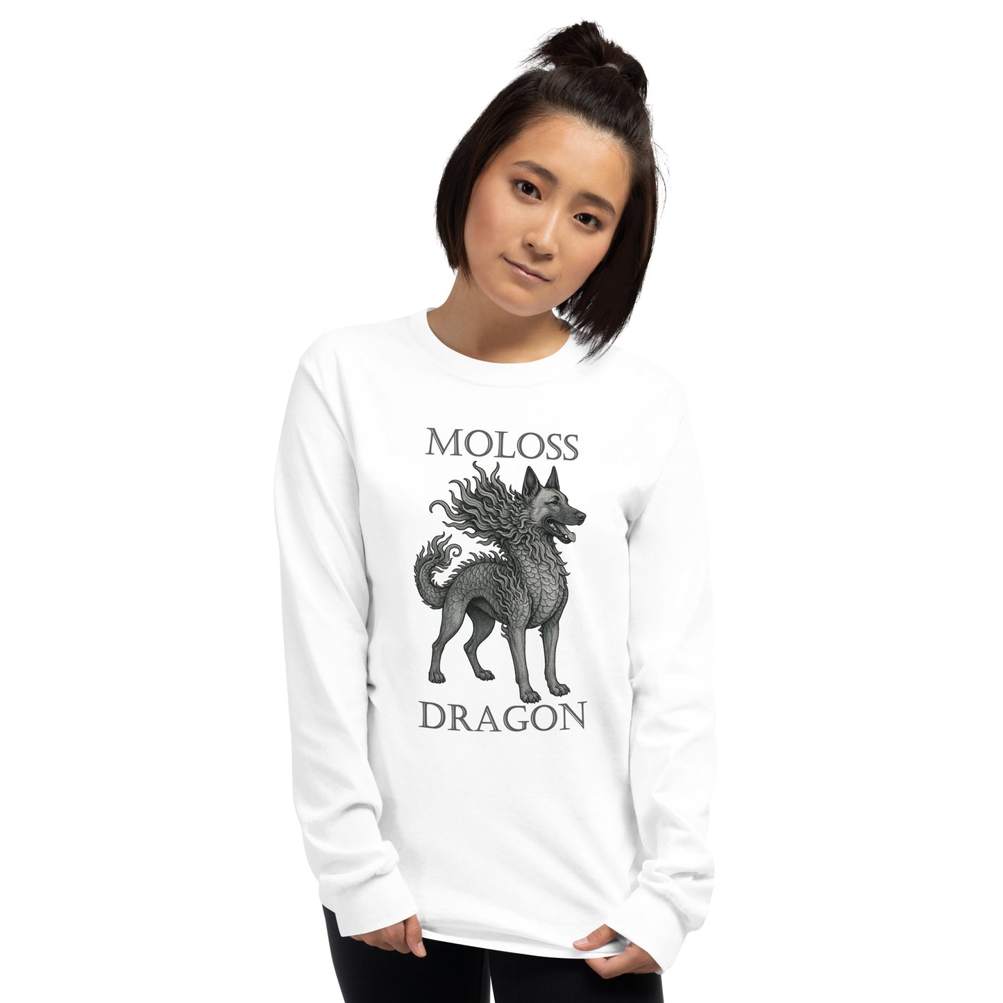 T-shirt à manches longues unisexe blanc Moloss Dragon Malinois