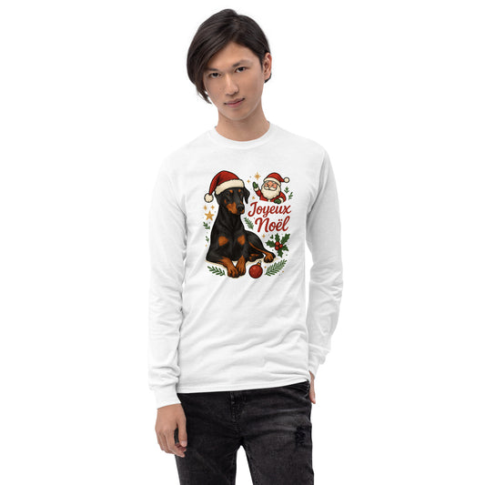 T-shirt à manches longues unisexe blanc Noel Dobermann