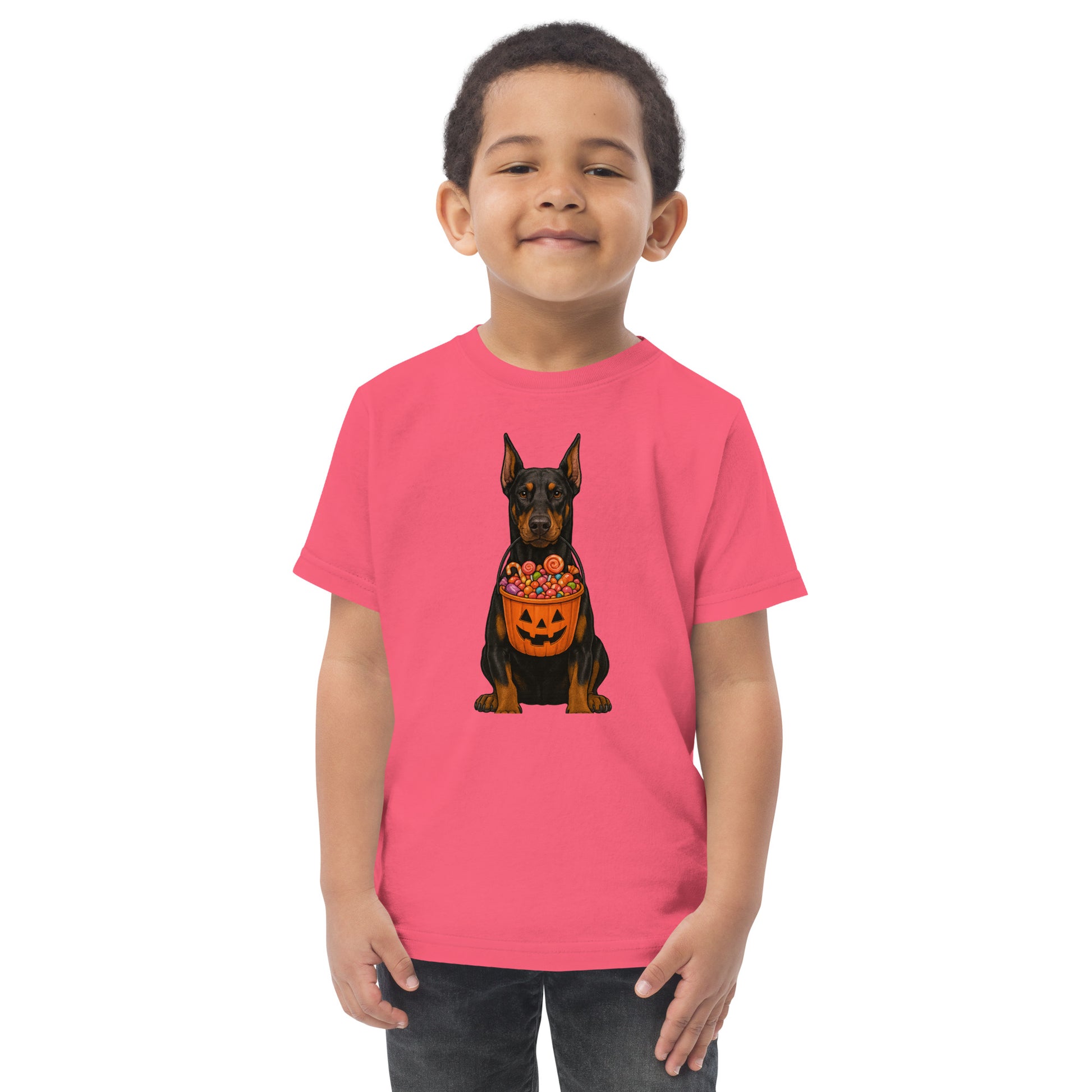 T-shirt en jersey enfant rose Dobermann Halloween