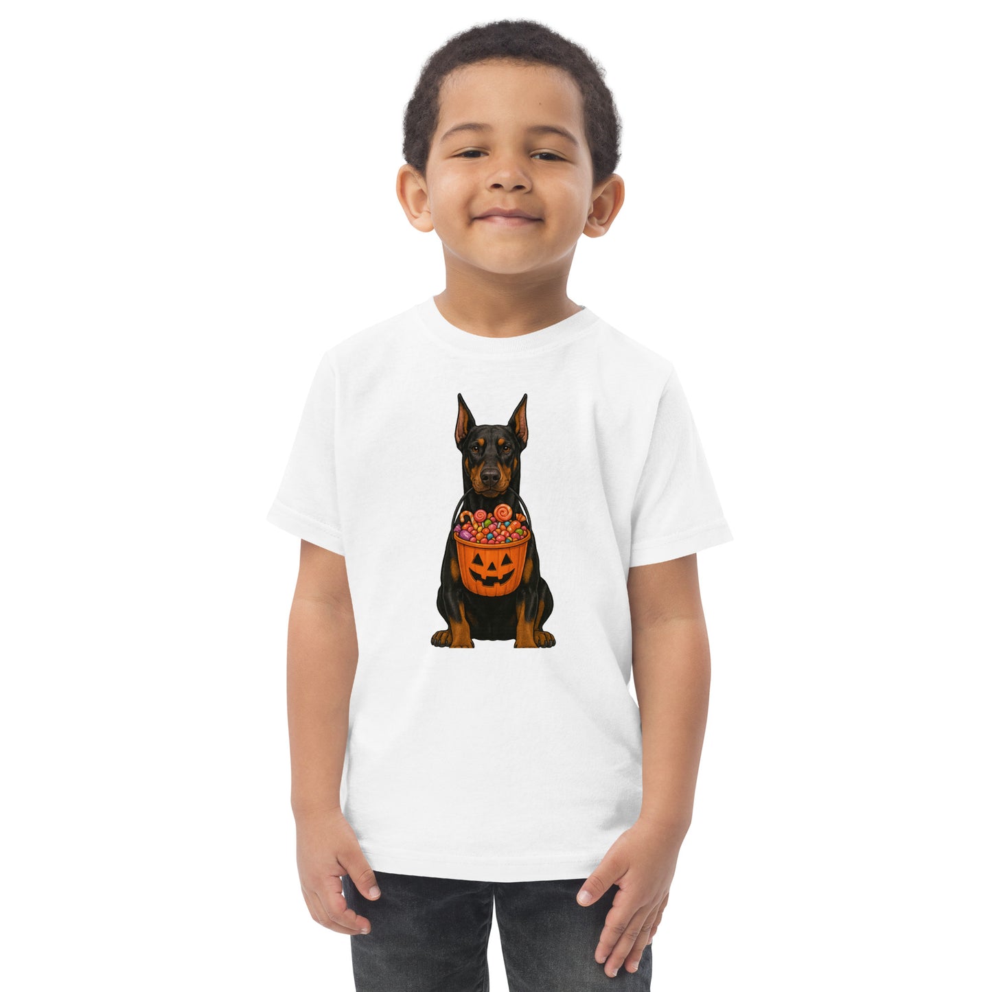 T-shirt en jersey enfant blanc Dobermann Halloween