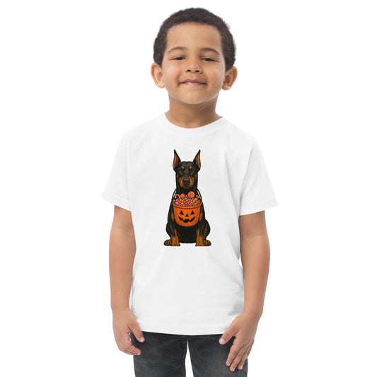 T-shirt en jersey enfant blanc Dobermann Halloween