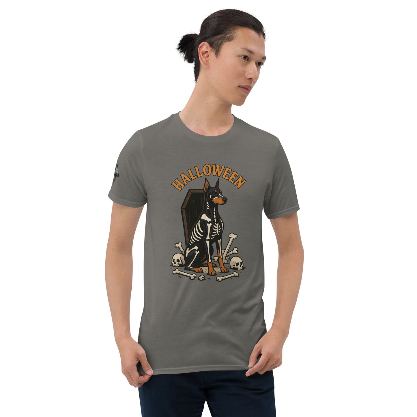 T-shirt Unisexe adulte gris Dobermann Halloween