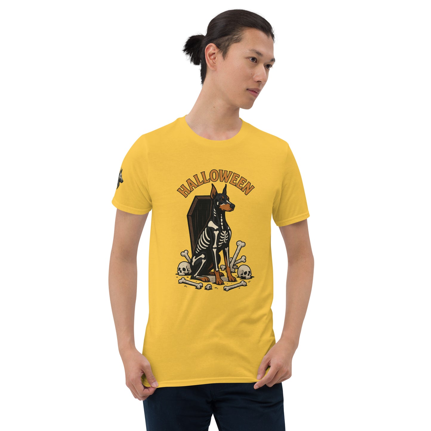 T-shirt Unisexe adulte jaune Dobermann Halloween