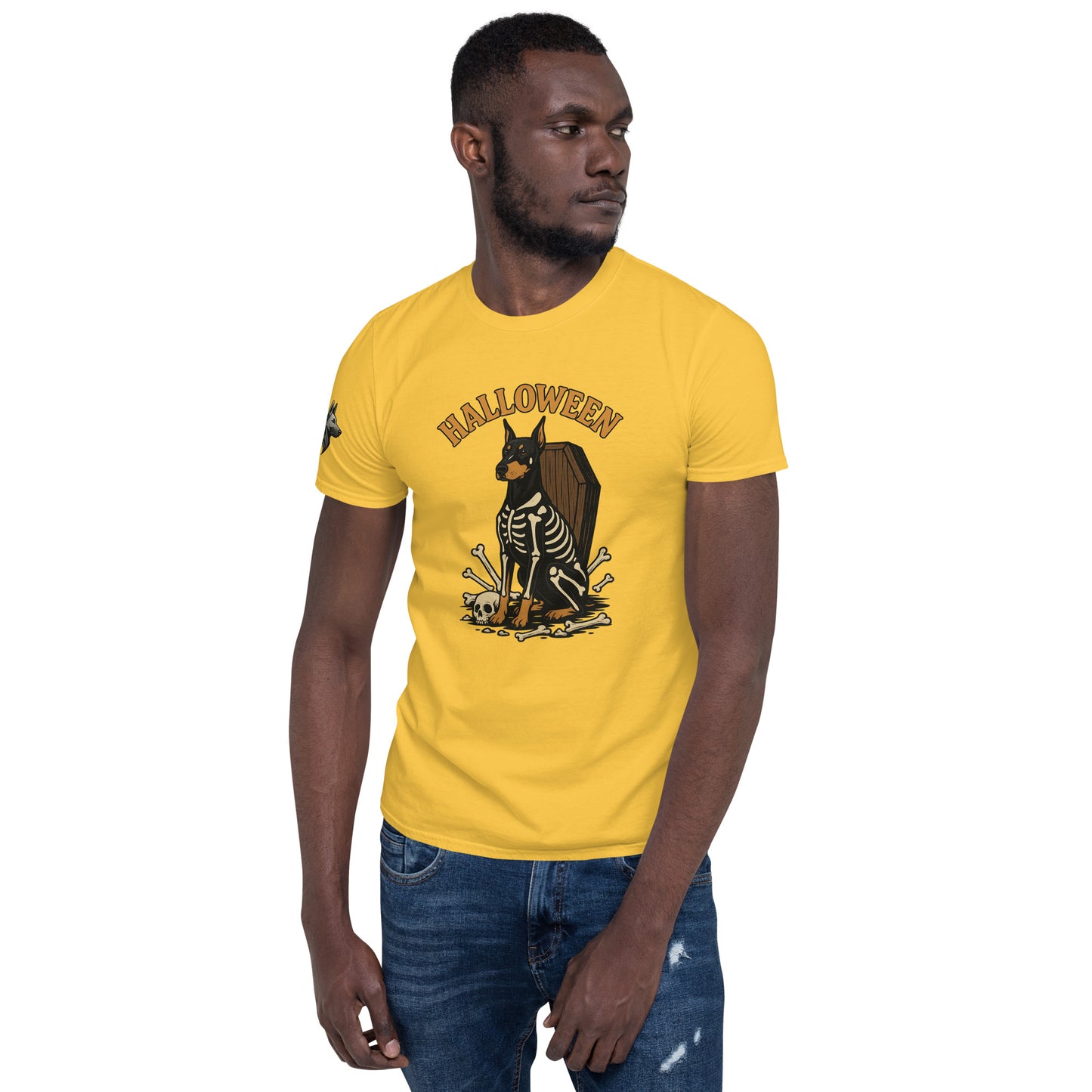 T-shirt Unisexe adulte jaune Dobermann Halloween