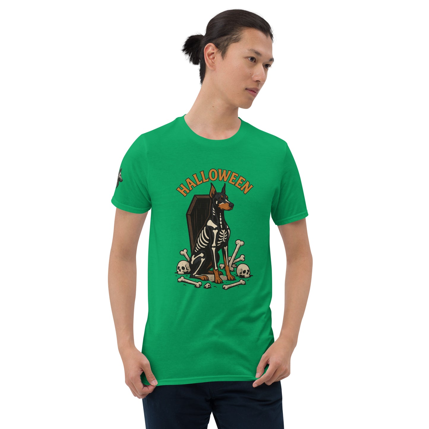 T-shirt Unisexe adulte vert Dobermann Halloween