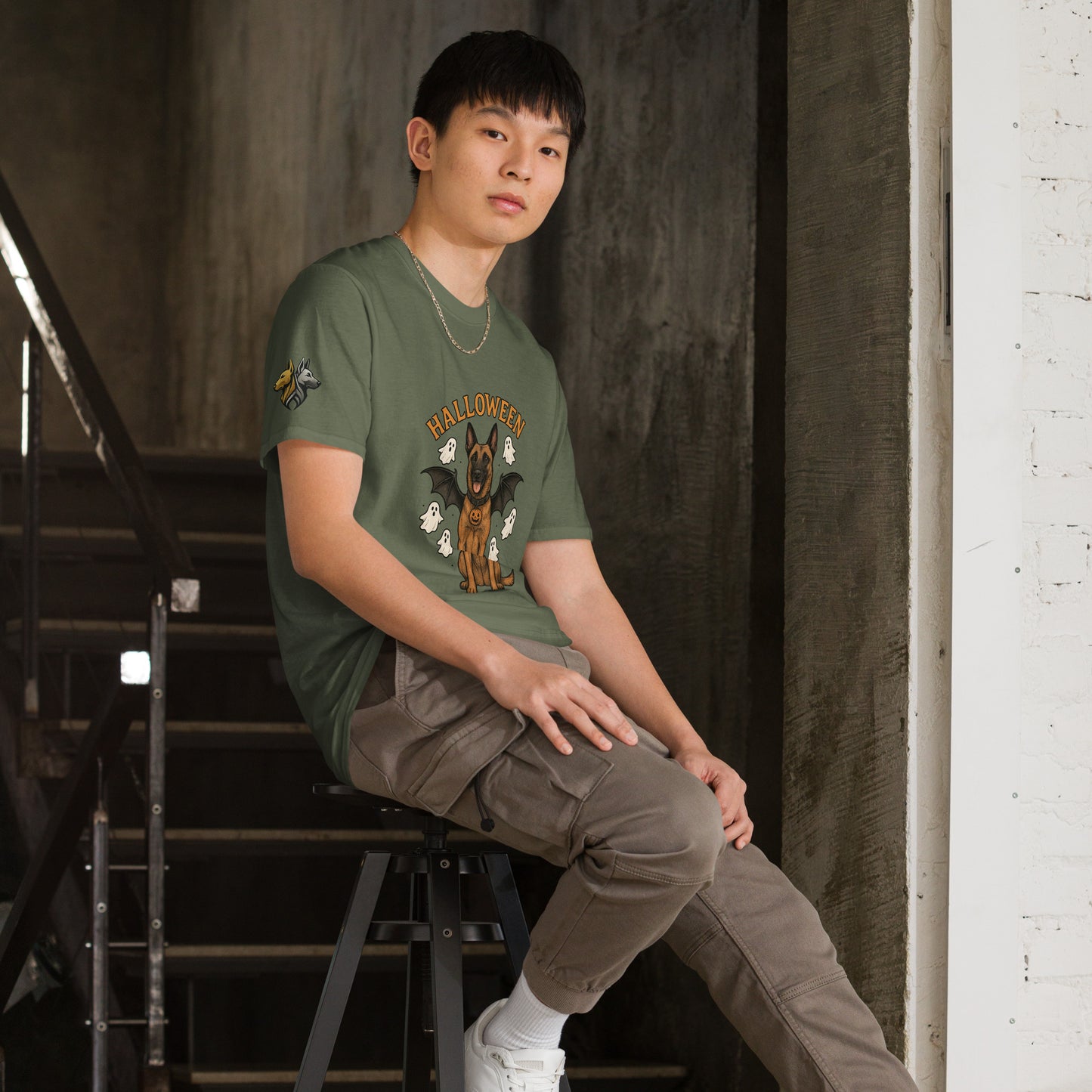 T-shirt Unisexe adulte vert Malinois Halloween